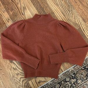 ASTR The Label Burnt Puff Sleeve Mockneck Crop Sweater - Small